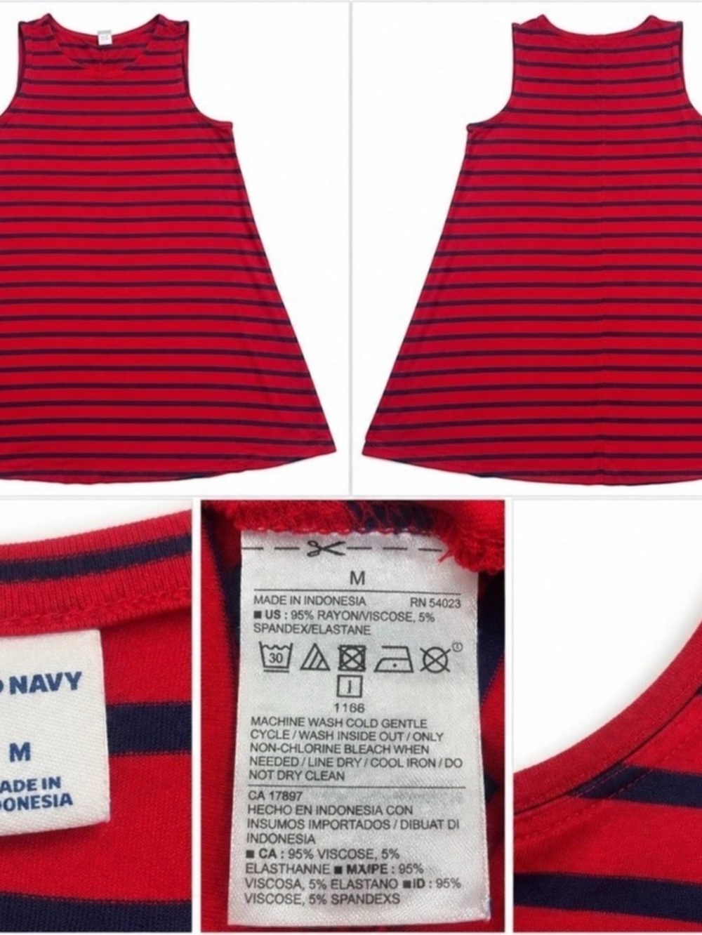 Old Navy Women’s M Red Navy Striped Sleeveless Swing Dress Stretch Midi